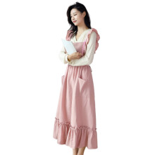 Cotton Ruffled Long Apron for Women X-Back Pinafore with
