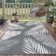 Outdoor Garden Rug 150x240cm ? Waterproof, Reversible, UV Resistant Carpet, Washable Plastic Mat for Patio, Balcony, RV & Picnic ? Grey & White ? by