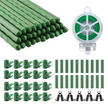 30Pcs Plant Stakes, 40cm Garden Stake Plant Support Stick Kit for Climbing Plants, Plastic Coated Steel Green Stakes Garden Canes with 45Pcs Plant