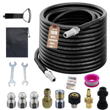 10M High Pressure Washer Drain Pipe Hose Cleaning Kit, Compatible with Karcher K2 - K7 Series & Bosch AQT, 400 Bar Sewer Jetter Hose, Drain Jetter for