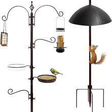 Heavy Duty Bird Feeding Station Kit, 230cm Antique Bronze Metal bird pole with Squirrel Baffle, Rat Proof Design, Multi bird feeders hanging, Suet