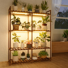 Bamworld Plant Stand with Grow Lights for Indoor Plants Wood Plant Shelf 4 Tier Large Flower Stand for Mutiple Plant Holder Rack for Patio Living Room