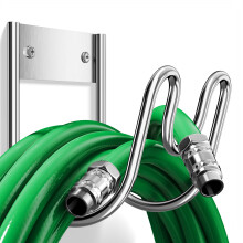 Josmimic Stainless Steel Garden Hose Holder - Extra Large Heavy Duty Silver SS304 Wall Mounted Hanger for Water Hose, Extension Cords, Vacuum Lines,