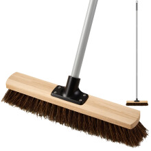 Mitclear 16IN Outdoor Garden Broom Heavy Duty with Long Handle(63IN), Yard Brush with Natural Bassine Hard Bristle & Metal Poles, Stiff Sweeping Brush