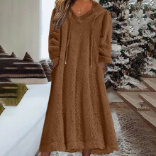 Women's Solid Homewear Nightdress Hooded Long Sleeve with