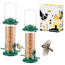 iBorn Metal Bird Feeder Hanging Wild Bird Seed Feeder for Mix Seed Blends,Niger Seed Feeder,Sunflower Heart,Birdbath,Heavy Duty All Metal Green