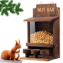 NAVESO Wooden Squirrel Feeder, Squirrel House Nesting Box for Nuts Corn, Peanuts, SquirrelFeeder Just for Squirrels, Chipmunk House Box for Outside