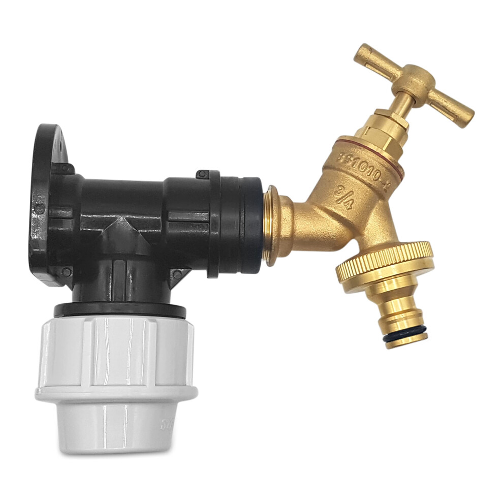 25Mm Mdpe Wall Flange Kit ? Wall Plate Elbow ? Brass Garden Tap With Click-Lock Hose Fitting And Ptfe Tape ? Easy To Install Hose Connector For 5051224484638
