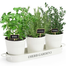 PERFNIQUE Indoor Herb Garden, Herb Garden Planter for Indoor/Outdoor, Farmhouse Plant Pots, Windowsill Herb Garden Kit with Tray, Window Pots (Off