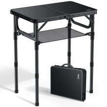 Anbte Folding Camping Table with Storage Net, 3 Adjustable Heights 2ft Aluminum Small Folding table, Lightweight Outdoor table, Portable Handle for