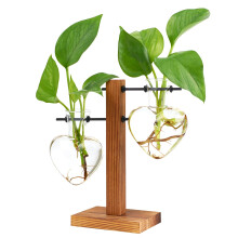 XXXFLOWER Plant Pots Wooden Stand, Plant Terrarium Propagation Station Desktop Hydroponic Planter Glass Vase for Home Garden Office Decoration, Plant