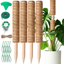 Mactoou Moss Pole, 4 PCS 41CM/16 Inches Coir Moss Poles for Cheese Plant, Monstera, Climbing Indoor Plants, Plant Supports Totem Pole with Twist Ties