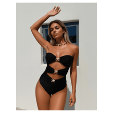 Zwart bandeau-badpak voor dames met zeesterprint