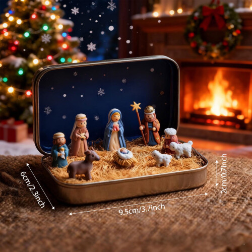 Miniature Christmas Nativity Scene Tin Box Sustainable 2