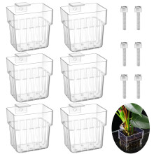HAOWANWW 6 Pcs Clear Aquarium Plant Holder Top Hanging Fish Tank Plant Pot Aquarium Plant Basket with Hook Top Aquarium Plant Cup Aquatic Plant Holder