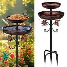 Yepper Metal Bird Bath for Outside, 42In Double Vintage Freestanding Birdbaths & Birdfeeder, Bird Baths Feeder Bowl for Outdoors Garden Patio Yard