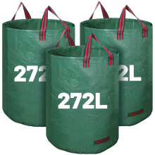 3 Pack 272L Large Garden Bag with Handles, Heavy Duty Garden Waste Bags,Reusable Green Sacks for Collecting Grass, Leaves Debris