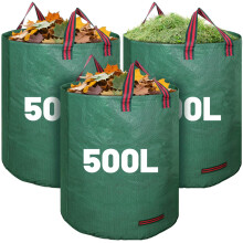 3 Pack 500L Large Garden Bag with Handles, Heavy Duty Garden Waste Bags,Reusable Green Sacks for Collecting Grass, Leaves Debris