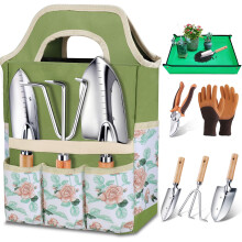Kynup Garden Tools Set, 7-Piece Heavy-Duty Stainless Steel Gardening Set with Tote Bag, Non-Slip Ergonomic Wood Handle Gardening Tools, Garden Gifts