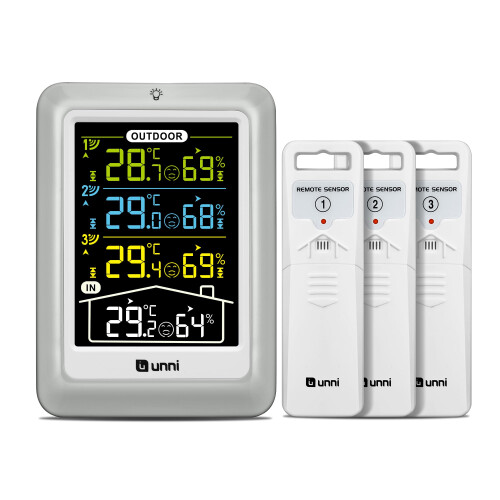 Indoor Outdoor Thermometer Wireless, Battery or USB Powered 4.5 Inch Display with 100m Range Sensor and Adjustable Backlight Multi