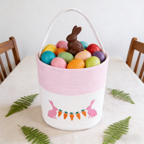 Panier cabas en toile brodée lapin de Pâques (1 pièce) 2
