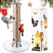 iBorn Bird Feeders Seed Catcher for Outside Hanging 6 Port Bird Feeder for Cardinal Birds Aluminium Metal,Brushed Nickle Finishing 14 Inch 6 Port
