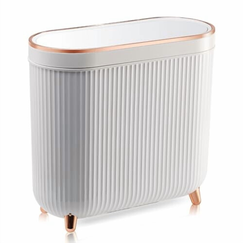 Bathroom Trash Can Plastic Press Lid 12L Milk White