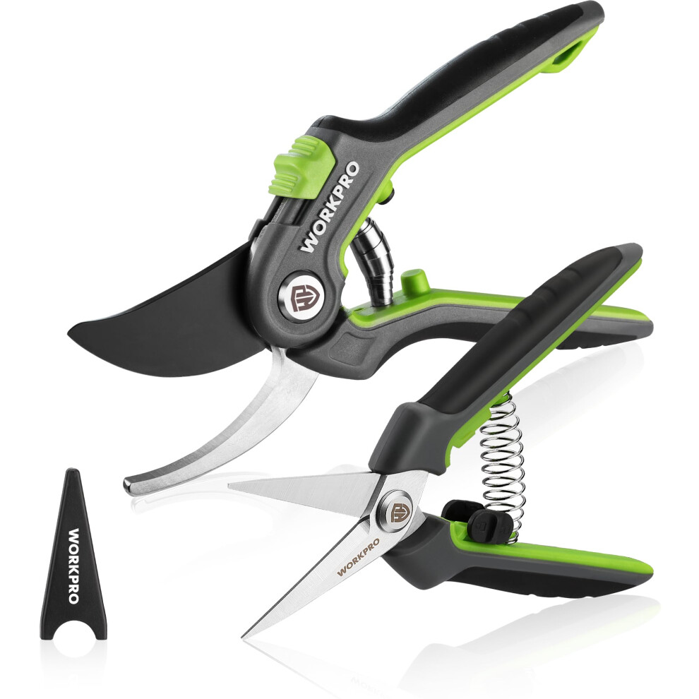Workpro 2-Piece Secateurs & Pruning Scissors | Heavy Duty 210Mm Bypass Secateurs With Sk5 Blades And 160Mm Shears | Labor-Saving Scissors With Safty 5051224489466