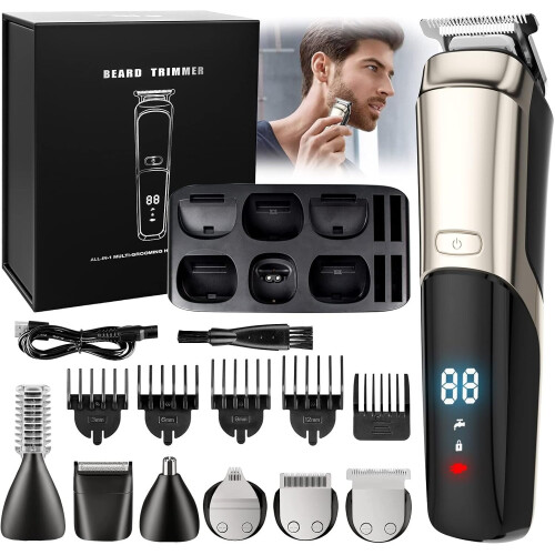 Cordless Beard Trimmer for Men 6-in-1 Waterproof USB-C