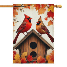 Two Cardinals Fall Garden Flag 28x40in Double-Sided