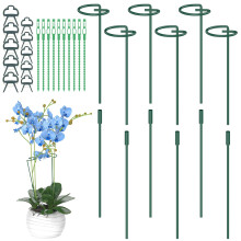 Hanotic 6Pcs Plant Support Stakes, 30cm, 60cm,90cm Adjustable Garden Single Stem Metal Plant Support Rings, with 10 Orchid Clips and Twistties for
