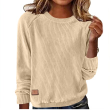 Blusa feminina de manga comprida com gola redonda, cor sólida, modelagem solta e confortável, ideal para uso diário no outono e inverno.