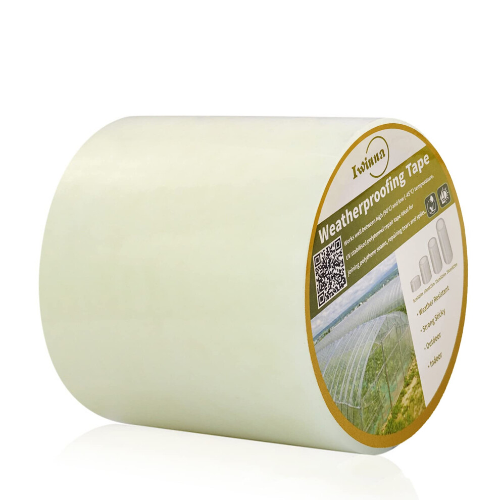 Iwinna Extra Strong Polytunnel Greenhouse Clear Polythene Repair Tape, Clear Waterproof Gardening Farming(25M X 100Mm)