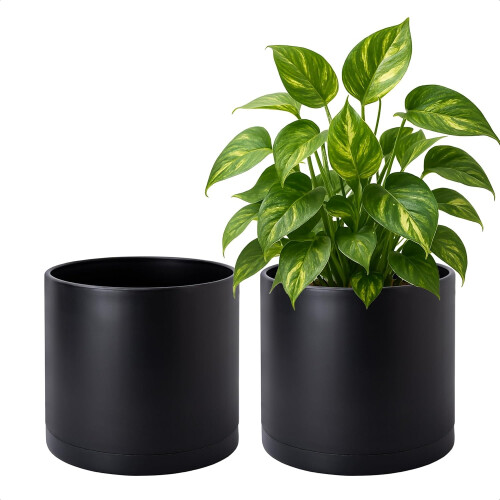 2 Pack 8 Inch White Plastic Planter Pots with Drainage