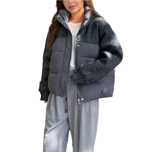 Jaqueta feminina casual de cor sólida, manga comprida e acolchoada em algodão. Design com mangas compridas e acolchoado em algodão para maior 1