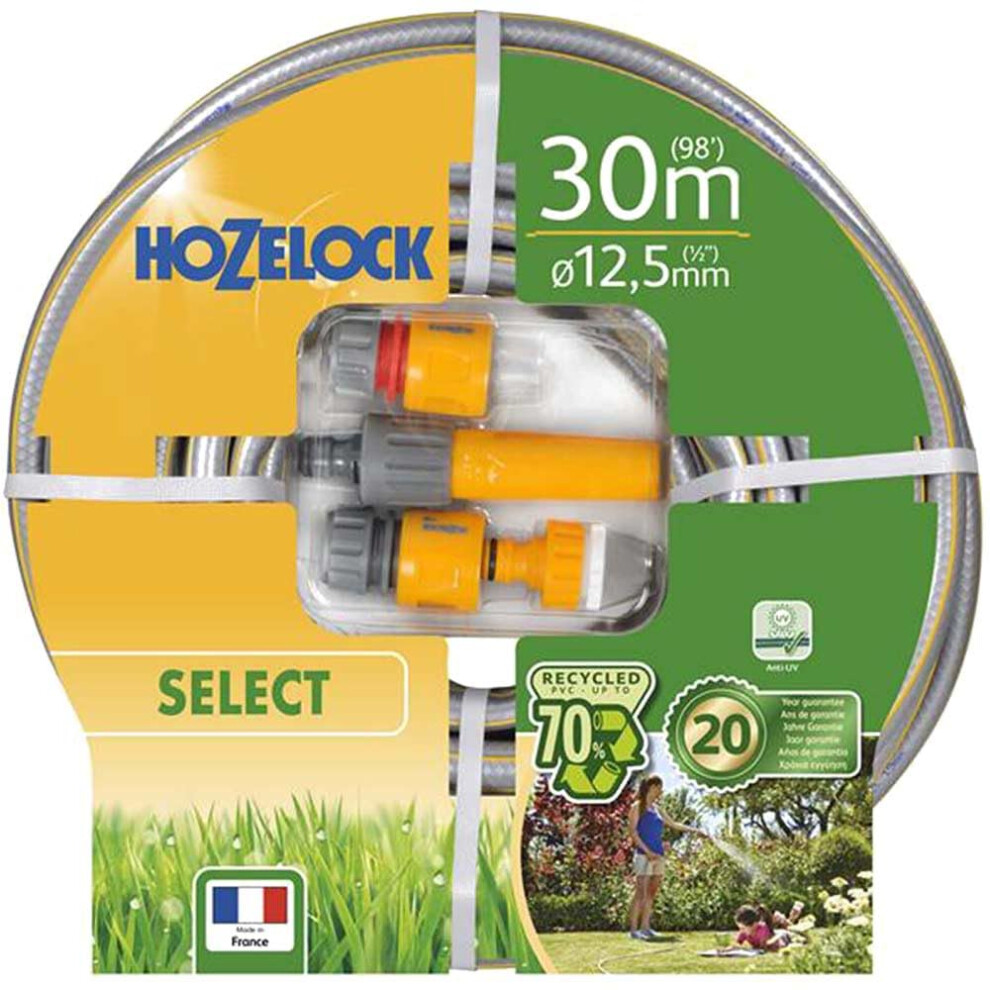Hozelock - Select Hose 12.5Mm X 30M Set, Up To 70% Recycled Pvc, Braided Reinforcement, Hard-Wearing Garden Hose, Quality And Durability,