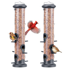 Kingsyard 2 Pack Tube Feeders with 6 Feeding Ports for Outdoors Hanging, Premium Hard Plastic Weatherproof & Steel Hanger, Attracting for Wild Birds