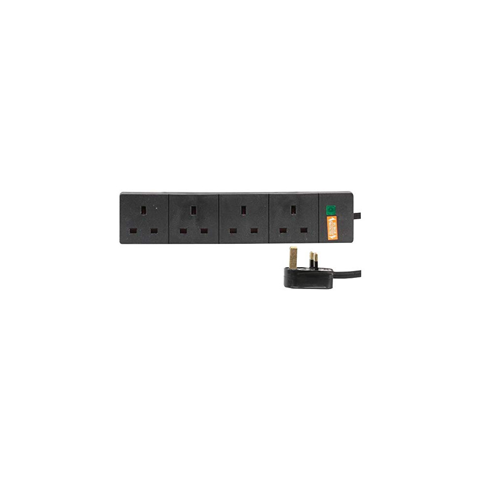 Pro Elec 4 Gang Surge Protected Mains Extension Lead, Black, 4M 5051224485345