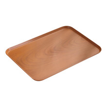 Plateau de service en plastique imitation bois avec rebord surélevé pour aliments et boissons