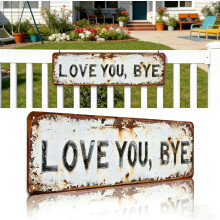 Love You Bye Metal Wall Sign, Vintage Farmhouse Style Hanging Plaque – Compatible with Rustic Decor