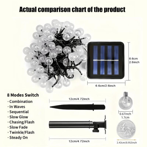 Glob solar cu 100 LED-uri, 8 moduri, impermeabil 2