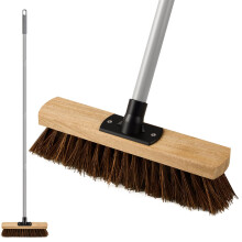 Mitclear 12IN Outdoor Garden Broom Heavy Duty with Long Handle(55IN), Yard Sweeping Brush with Natural Bassine Hard Bristle & Metal Poles, Stiff Broom
