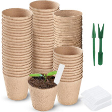WY8 100 Piece 8CM Round Biodegradable Organic Fibre Seedling Pots for Plant Cultivation ? Compostable Containers Easy to Transplant Ideal for Garden &