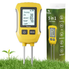 TRJZWA 5-in-1 Soil Moisture Meter, Fertility/PH/Soil Moisture/Temperature/Sunlight Intensity Soil pH Tester with Backlit LCD Display Plant Soil Test