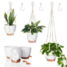 Bamworld 3 Pack Hanging Plant Pots, Macrame Plant Hangers Indoor Outdoor Plants, 3 Set Self Watering Flower Pots Holder for Home Garden Balcony