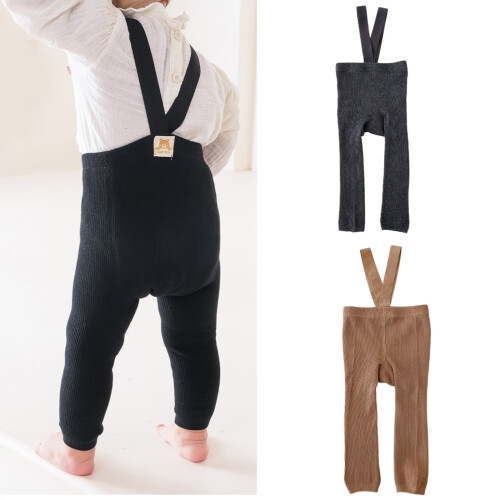 Calça legging de tricô para bebê com suspensórios (1 par) 1