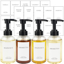 Ezebesta Set of 4 Coffee Syrup Dispenser Bottle 300ml PET Plastic Pump Bottles with Labels for Coffee Bar Station Organization