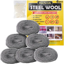 Steel Wool Mice - 6 Pack 0000 Rodent Control Gaps Blocker Stainless Coarse Wire Wool Fill Fabric DIY Kit, Easy to Use Stop Rats and Mice Insect Pest,