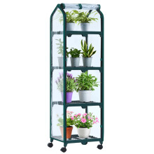 Ohuhu 4 Tier Mini Greenhouse with Wheels for Indoor Outdoor, Portable Greenhouse Plastic Plant Green House with Clear PVC Cover Ideal for Vegetables,