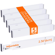 Lifewit 5 Pack Kitchen Drawer Dividers 2.36" High, 16"-22" Adjustable Drawer Organizer for Utensils/Clothes/Makeup, Plastic Expandable Separators in